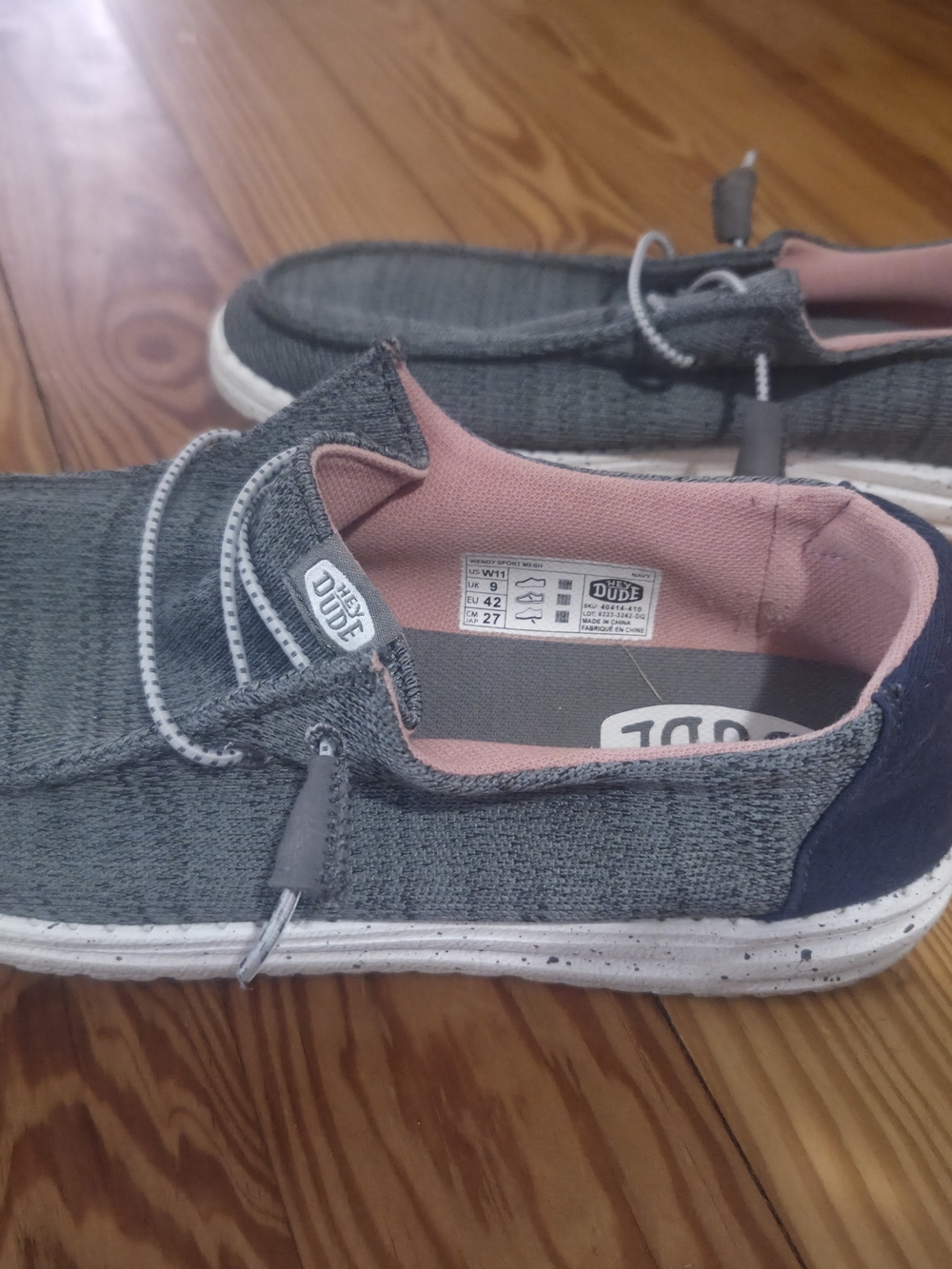 Hey Dude Women's Grey Canvas Slip-On Loafers with Pink Lining - Picture 2 of 6